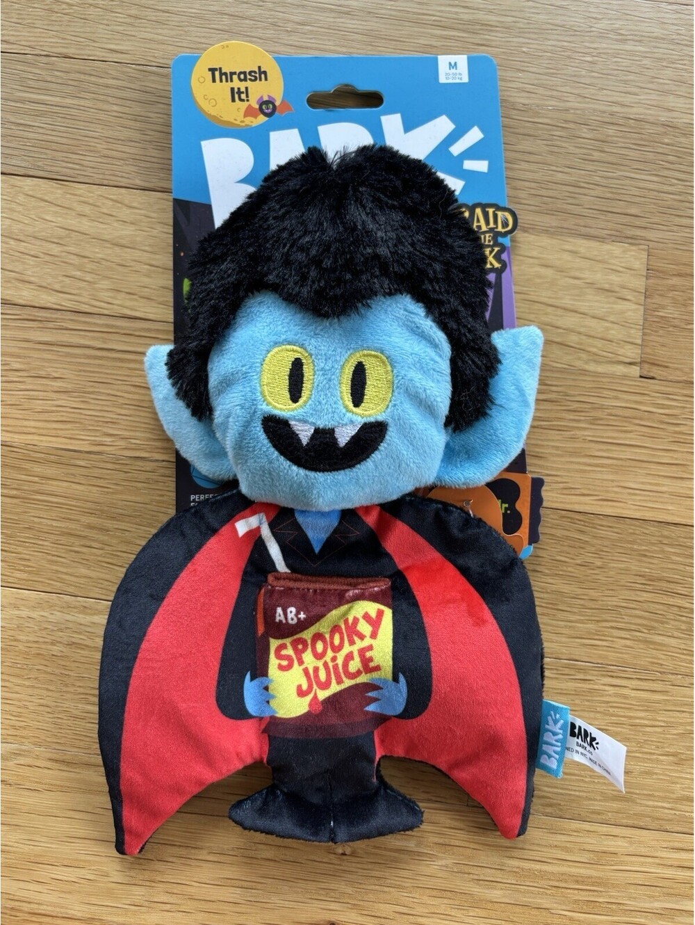 BARK Halloween Vampire Dog Toy Spooky Juice Plush Squeaky Pet Toy Medium